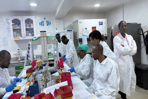AFENET and NCDC (Nigeria Centers for Disease Control and Prevention) lab technicians performing RTRI inconclusive specimen testing in August 2025