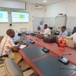 Preparing training sessions (budget discussion) with the Chadian Ministry of Health. From left to right: Martin - AFENET Administrator, Ministry Intern, Ouya - Training Manager, Ministry, Dr. Yaya Ballayira - AFENET Polio Coordinator, Ministry Intern